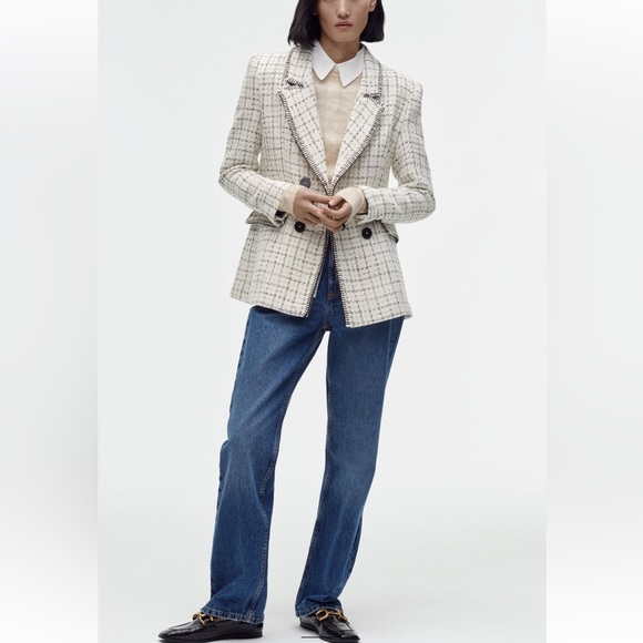 ZARA DOUBLE BREASTED TEXTURED WEAVE JACKET - Picture 6 of 16